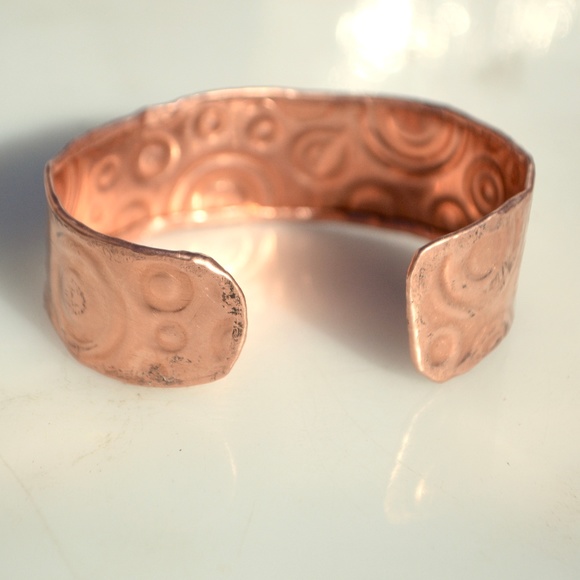Mens Copper Embossed Cuff Bracelet Circles Rustic - Picture 8 of 8
